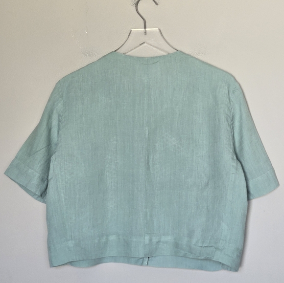 MaxMara Pleated 100% Linen Short Sleeve Cropped Top in Sage Green Italy Size 14 - Picture 5 of 7